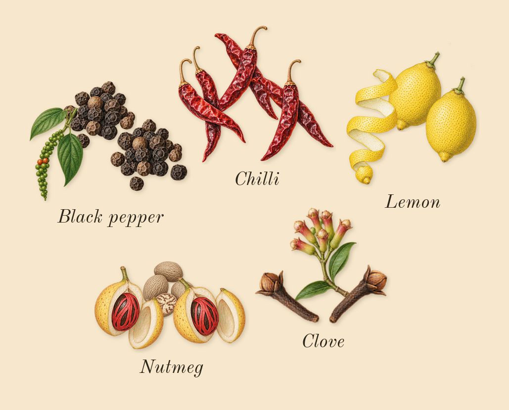 Spicebomb Night Vision, top notes: Lemon, Black pepper, Chilli, Nutmeg, Clove