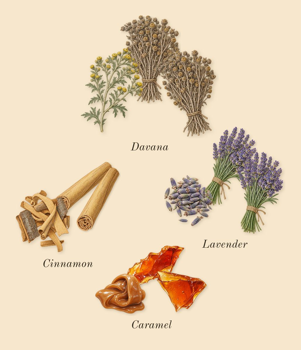 Hypnotic Amber, heart: Caramel, Cinnamon, Lavender, Davana