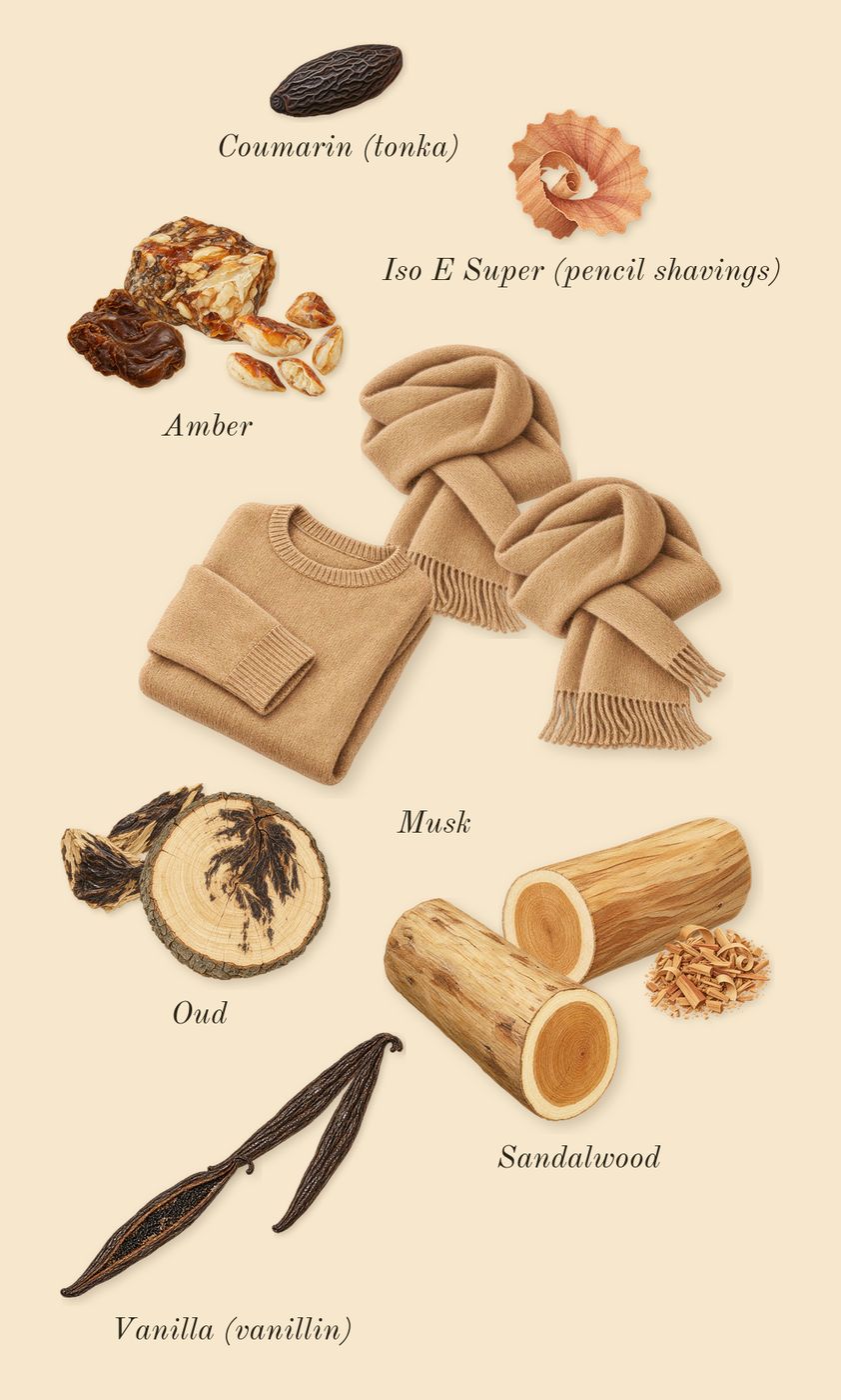 Alexandria II, dry-down: Amber, Oud, Musk, Sandalwood, Vanilla (vanillin), Iso E Super (pencil shavings), Coumarin (tonka)