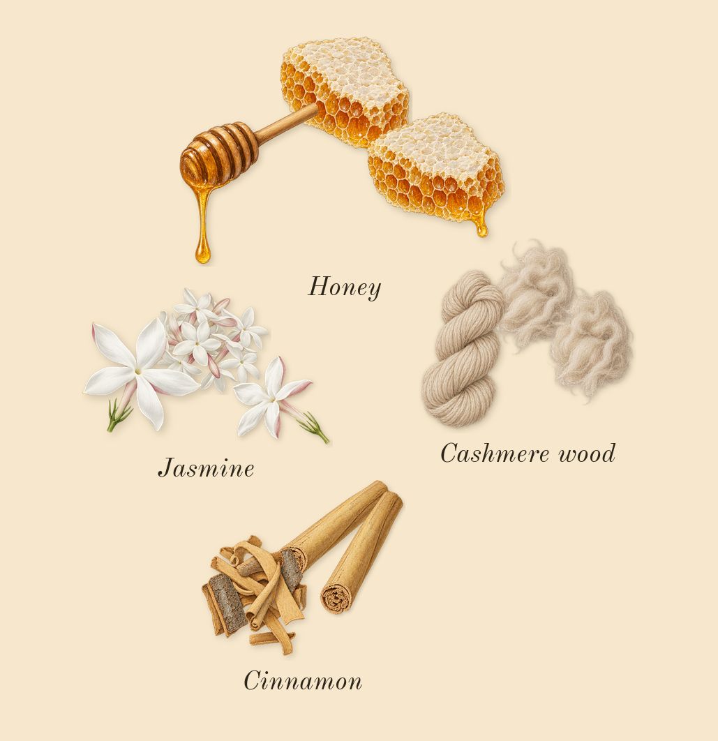 Naxos, heart: Jasmine, Honey, Cinnamon, Cashmere wood