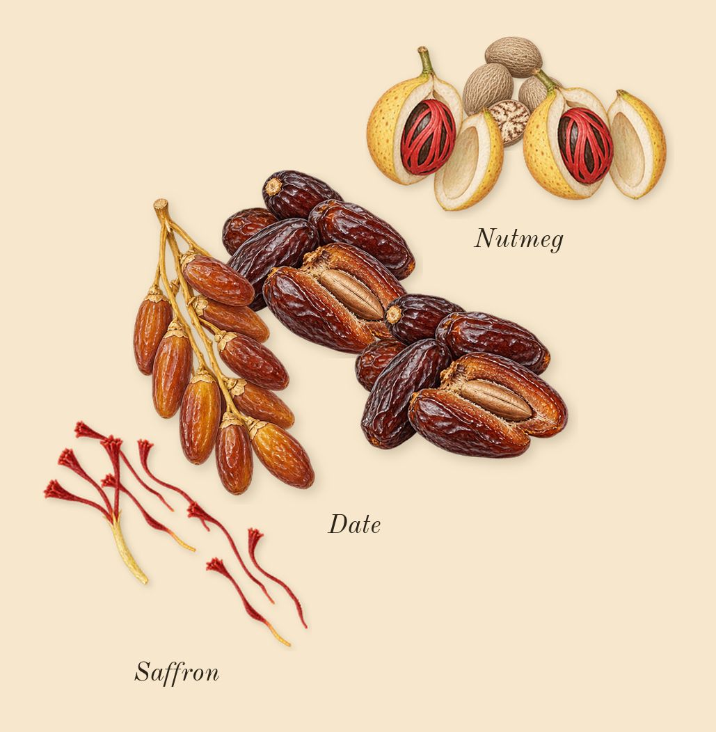 Sharaf Blend, top notes: Nutmeg, Saffron, Date